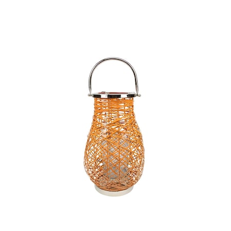 Northlight Seasonal Modern Orange Decorative Woven Iron Pillar Candle Lantern with Glass Hurricane 31580095